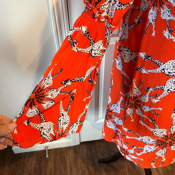 Crown & Ivy Vibrant Orange Giraffe/Floral Dress - Size 6 - Picture 4 of 5